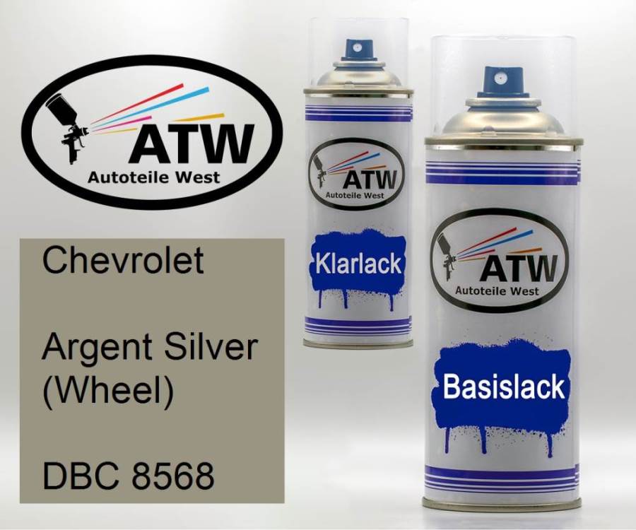 Chevrolet, Argent Silver (Wheel), DBC 8568: 400ml Sprühdose + 400ml Klarlack - Set, von ATW Autoteile West.